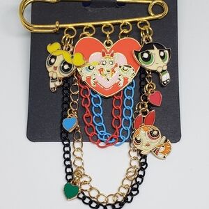 Handmade Blossom Bubbles Buttercup Powerpuff Girls Charm Safety Pin Brooch